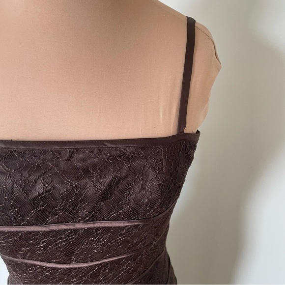 JS Collections Brown Lace Shell Spaghetti Strap Evening Gown Cocktail Dress Sz 6 - Picture 5 of 9